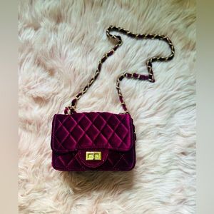Burgundy velvet cross body bag